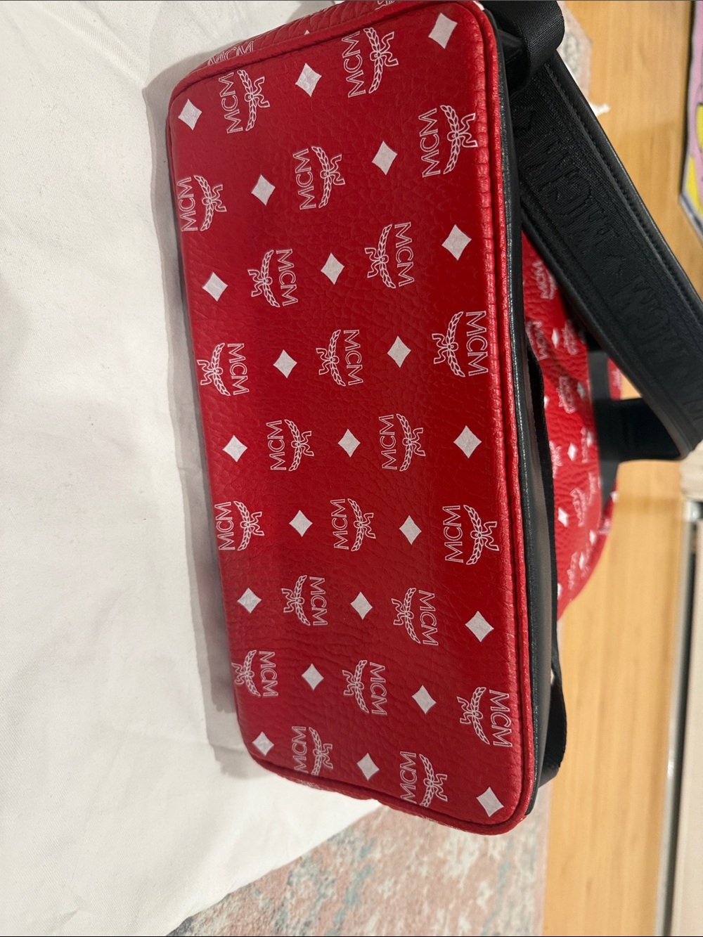 MCM Red Logo Print Mini Backpack - Picture 5 of 8